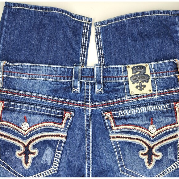Rock Revival Rowell Mens 39x28 Straight Embroidered Blue Denim Jeans - Picture 1 of 8